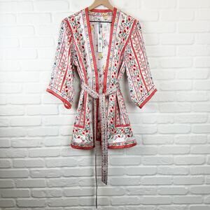 Alice + Olivia Domino Reversible Belted Kimono Jacket Floral Satin Robe XS/S